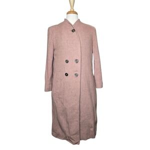 Vintage Handmade 90s Minimalist Wool Coat Pink Longline 60s Mod Inspired Size M